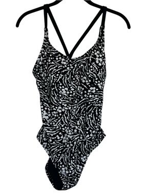 NWT Hurley One Piece Swimsuit Small Black White Primal Wave Strappy Back UPF 50+